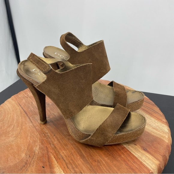 Pedro Garcia Suede Leather Brown Tan Cork Slingback Platform Heels 38 US 8 - Picture 1 of 8